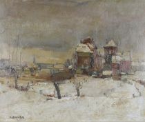 tableau Le village sous la neige Kenes Marcel paysage,village  huile toile 1ère moitié 20e siècle