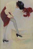 tableau Le panty Lewis Jim personnage,scène de genre  pastel papier 2ième moitié 20e siècle