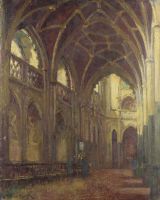 tableau Eglise saint Jacques à liège Martin Alfred religieux,église  huile toile 1ère moitié 20e siècle