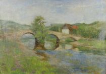 tableau Pont au Luxembourg Oppenheim Guido paysage  huile toile 1ère moitié 20e siècle