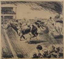 tableau Au champ de course Sergin  animaux,personnage,sport  estampe papier 1ère moitié 20e siècle