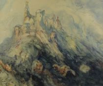 tableau Vianden Luxembourg   paysage,ville  aquarelle papier 1ère moitié 20e siècle