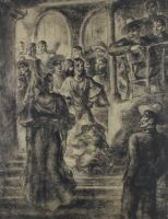 tableau Espagnoles à Malaga Smets Charles Ernest personnage  fusain toile 1ère moitié 20e siècle