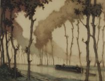 tableau Le canal Hebbelinck Roger paysage  estampe papier 1ère moitié 20e siècle