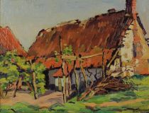 tableau journée a Zuen Volckaert Piet paysage,scène rurale  huile panneau 1ère moitié 20e siècle