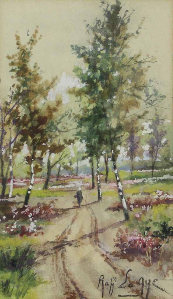 tableau Promenade au printemps Lagye Raphal (Ralf) paysage,personnage  mixte papier 1re moiti 20e sicle