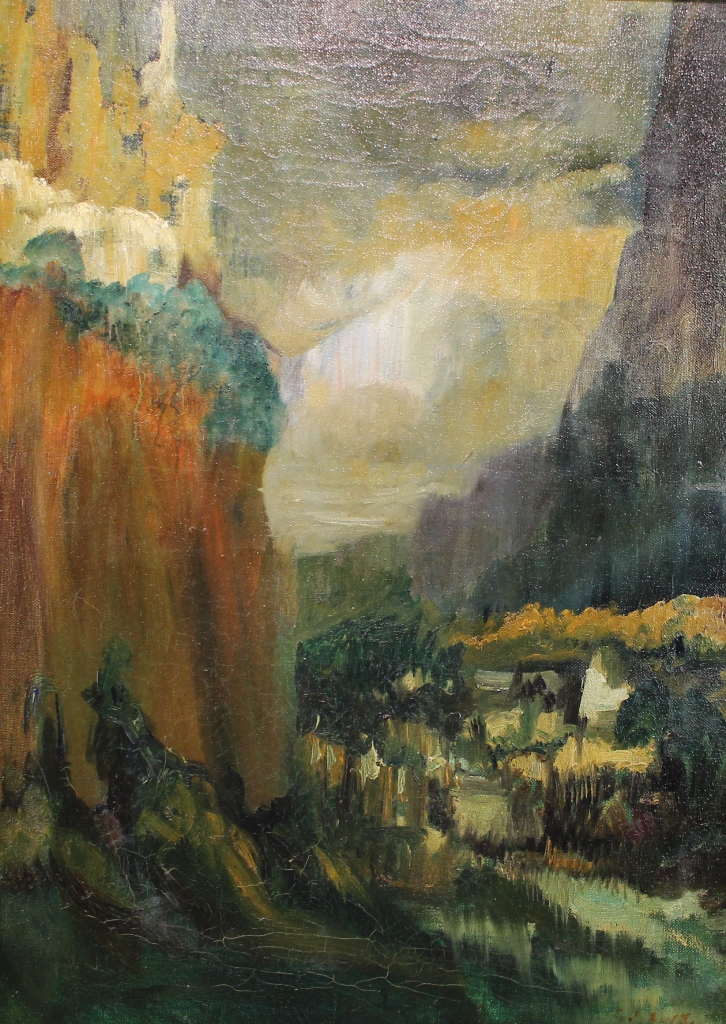 tableau La falaise    paysage  huile toile 1ère moitié 20e siècle
