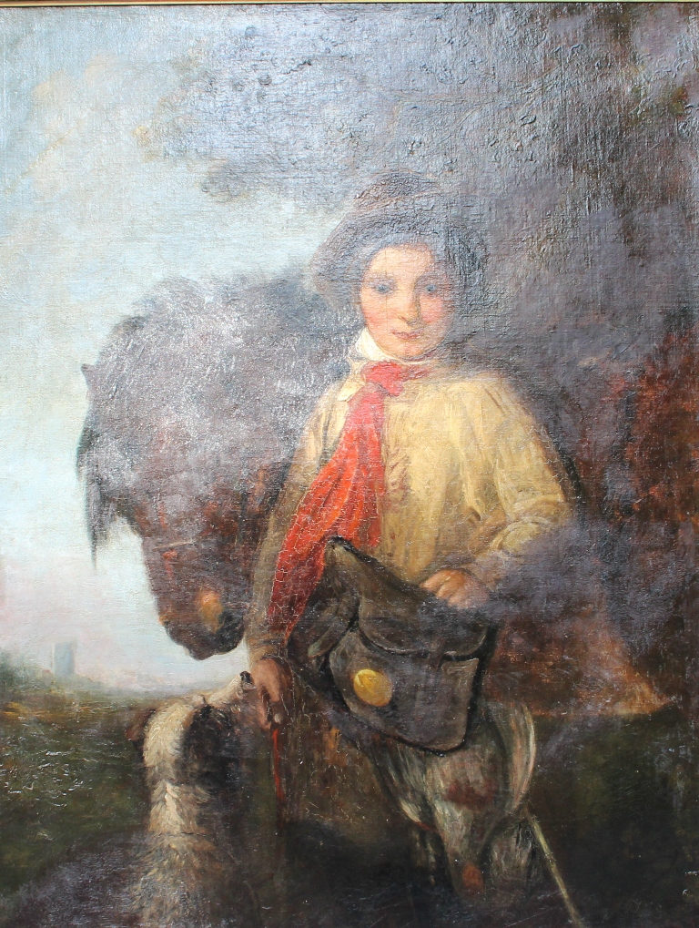 tableau Le distributeur de message   animaux,paysage,personnage  huile toile 19e siècle