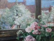 tableau Vue de la serre  Meunier Georgette fleurs,paysage,scène d'intérieur  huile toile 1ère moitié 20e siècle