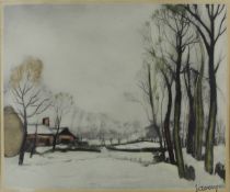 tableau Paysage en neigé   Saverys Jan paysage  estampe papier 1ère moitié 20e siècle