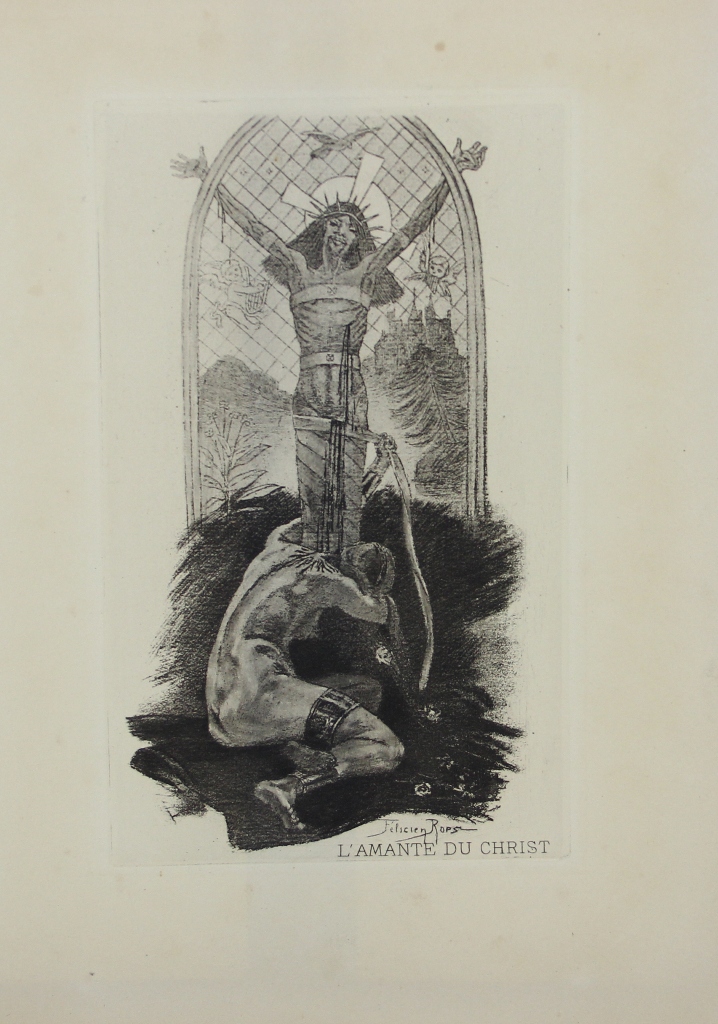 tableau L'amante du Christ Rops Flicien nu,personnage,religieux  estampe papier 1re moiti 20e sicle