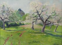 tableau Le printemps Bressy Richard fleurs,paysage  huile carton 1ère moitié 20e siècle