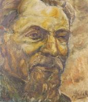 tableau L'homme à la moustache   portrait  huile panneau 1ère moitié 20e siècle