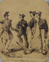 tableau Les man½uvres   caricature,humoristique,militaire  encre papier 19e siècle