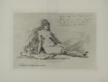 tableau La femme à la fourrure,assise Rops Félicien nu  estampe papier 1ère moitié 20e siècle