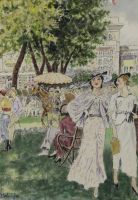 tableau Au champ de courses Warzée Adrienne personnage,scène de genre  aquarelle papier 1ère moitié 20e siècle