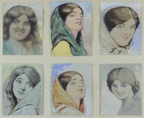 tableau Attitudes de femme   portrait  mixte papier 1ère moitié 20e siècle