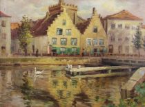 tableau Canal à Gand Bodart Henry   huile toile 1ère moitié 20e siècle