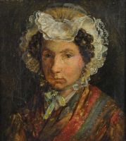 tableau Femme à la coiffe    portrait  huile toile 19e siècle