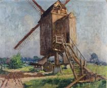 tableau Le moulin de Castre Fermeuse Victor paysage,moulin  huile toile 1ère moitié 20e siècle