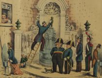 tableau Les pissoirs de Bruxelles    humoristique,personnage,scène de genre  estampe papier 19e siècle