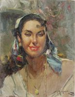 tableau La femme méditerranéenne  Richard  portrait  huile carton 1ère moitié 20e siècle