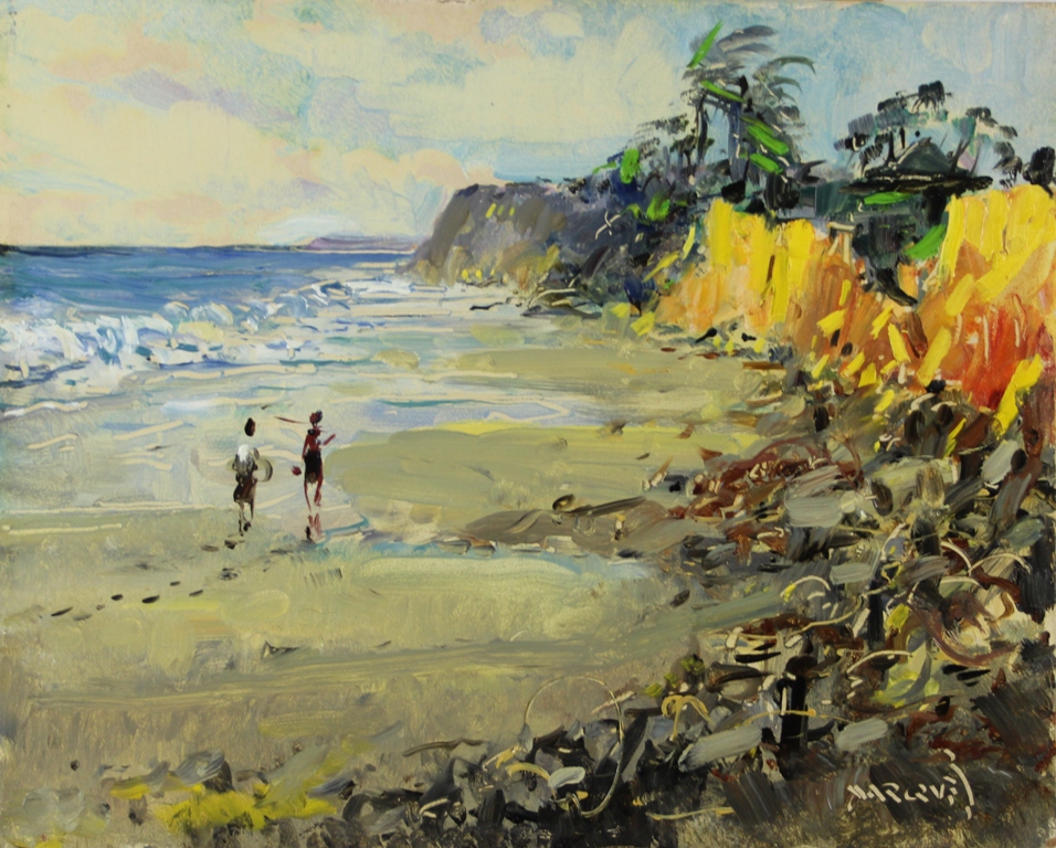 tableau Plage d'afrique Marques Guilhermo D'O marine,personnage,africaniste  huile isorel 2ime moiti 20e sicle
