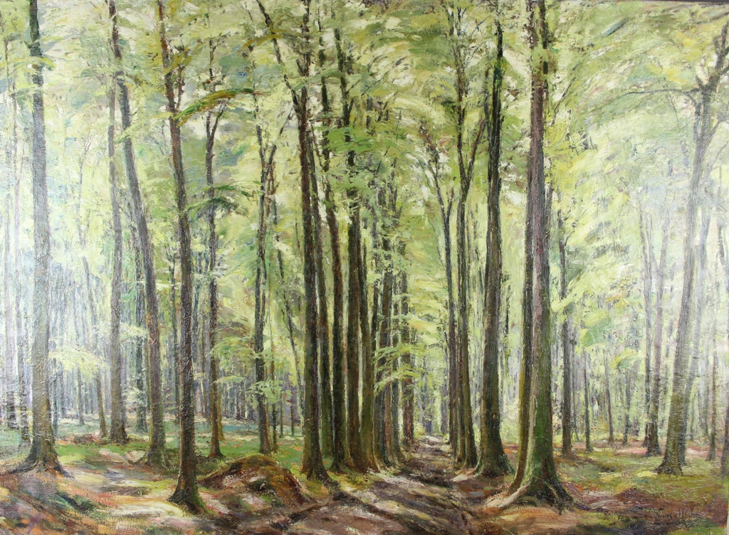 tableau Jeu de lumire Minne Jean-Louis paysage,sous-bois  huile toile 1re moiti 20e sicle