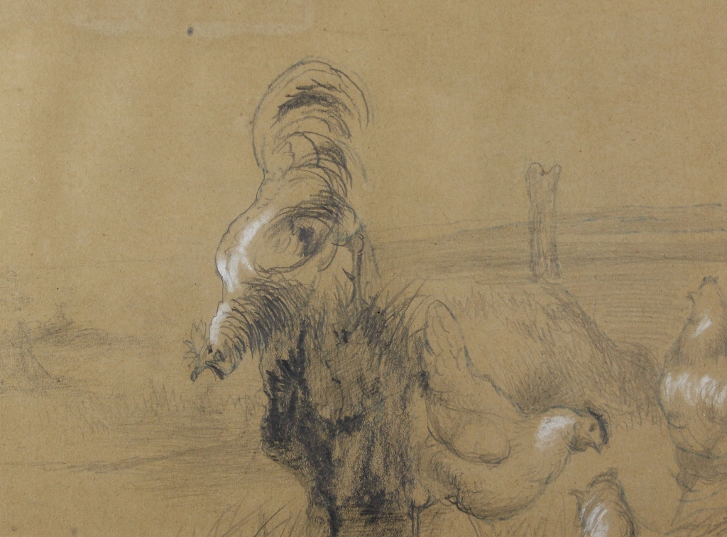 tableau La basse cour Van Leemputten Jean-Baptiste animaux,scne rurale  crayon papier 19e sicle
