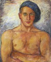 tableau Briançon  Haut Alpes (autoportrait ?)  Flexor  Samson marine,personnage  huile carton 1ère moitié 20e siècle