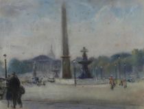 tableau Place de la concorde Kufferath Camille personnage,ville  pastel papier 1ère moitié 20e siècle