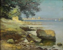 tableau Vue de Nice Marin Claude marine,paysage,ville  huile isorel 2ième moitié 20e siècle