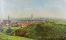 tableau Vue de ville   paysage,ville  huile toile 19e siècle