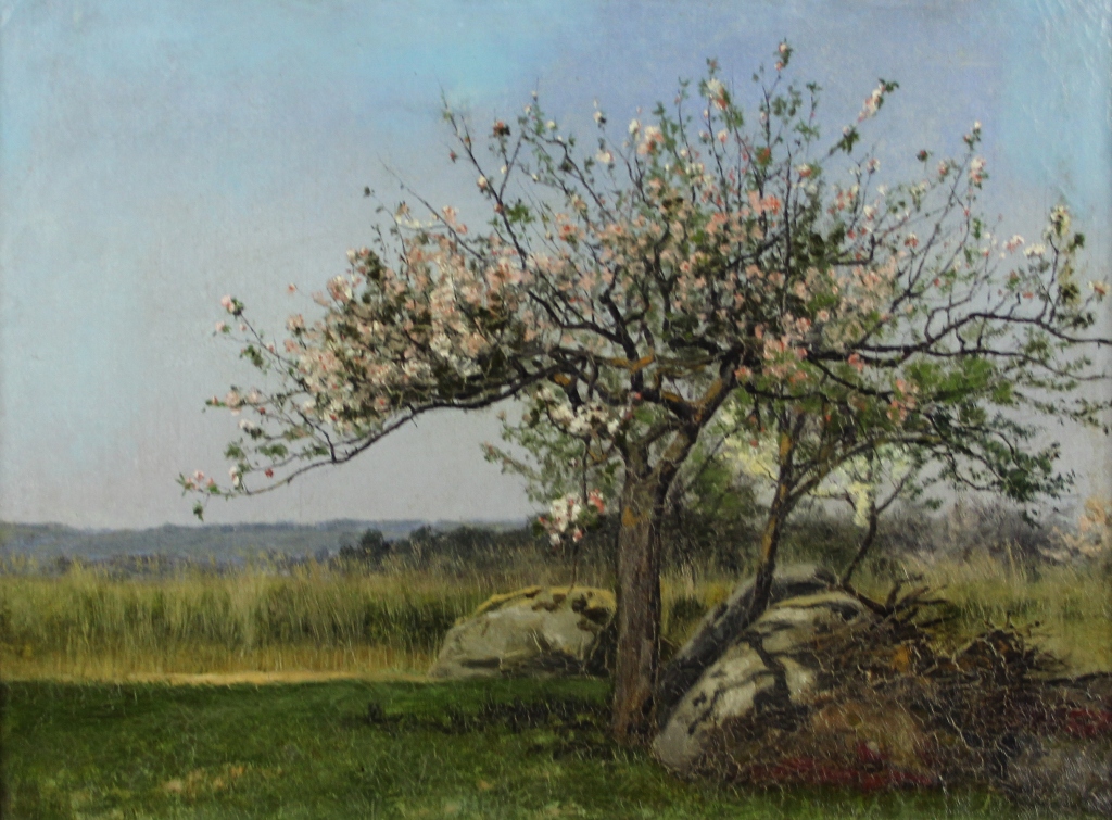 tableau Le printemps    fleurs,paysage  huile carton 1ère moitié 20e siècle