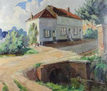 tableau Le petit pont Fermeuse Victor paysage,scène rurale  huile toile 1ère moitié 20e siècle