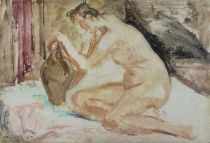 tableau Le nu à la cruche Lejeune Raoul nu,personnage  huile isorel 2ième moitié 20e siècle
