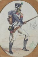 tableau Le fantassin 1   militaire  aquarelle papier 19e siècle