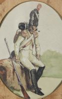 tableau Le fantassin 2    militaire  aquarelle papier 19e siècle