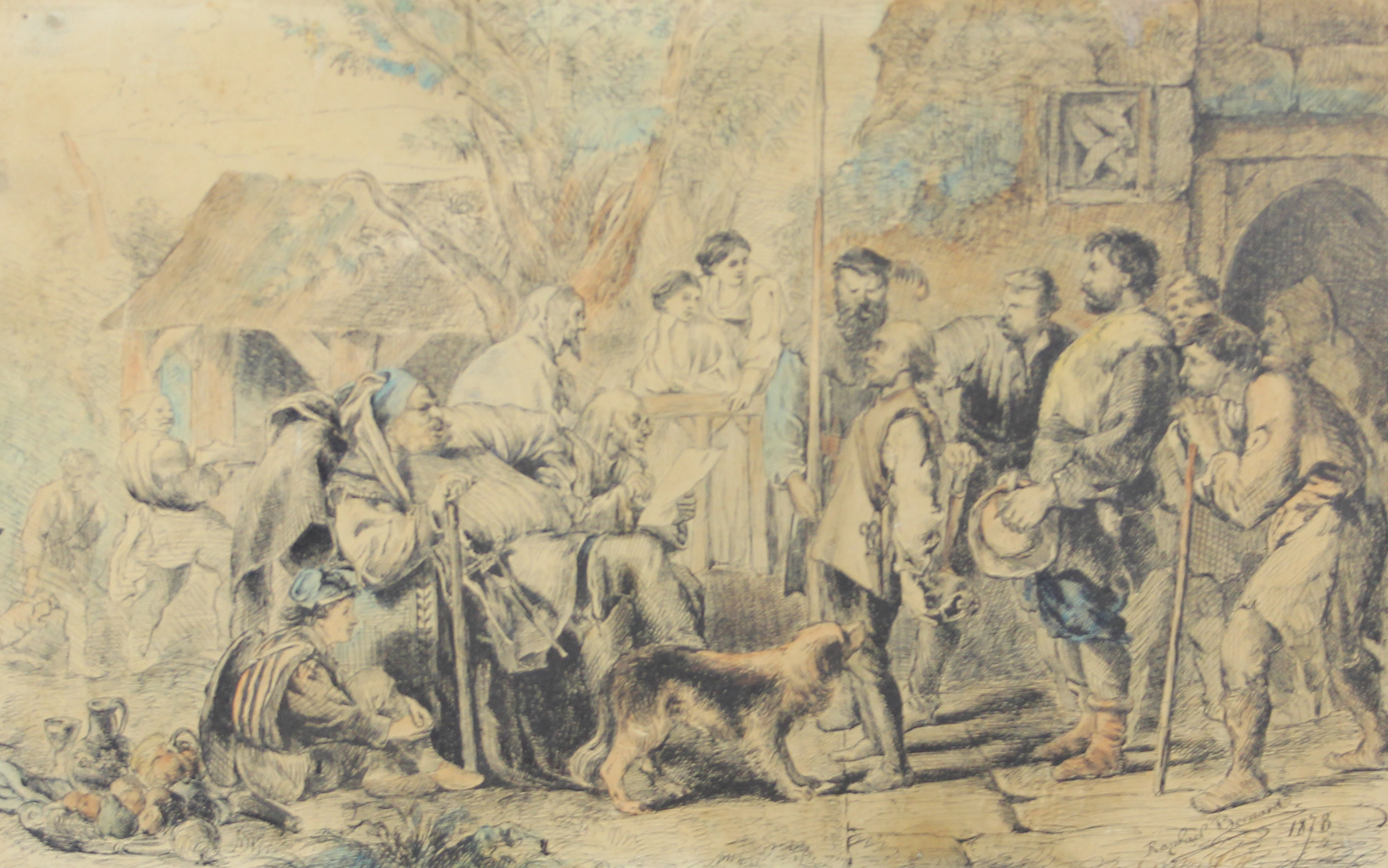 tableau Le jugement Raphael Bernard scène de genre  encre papier 19e siècle