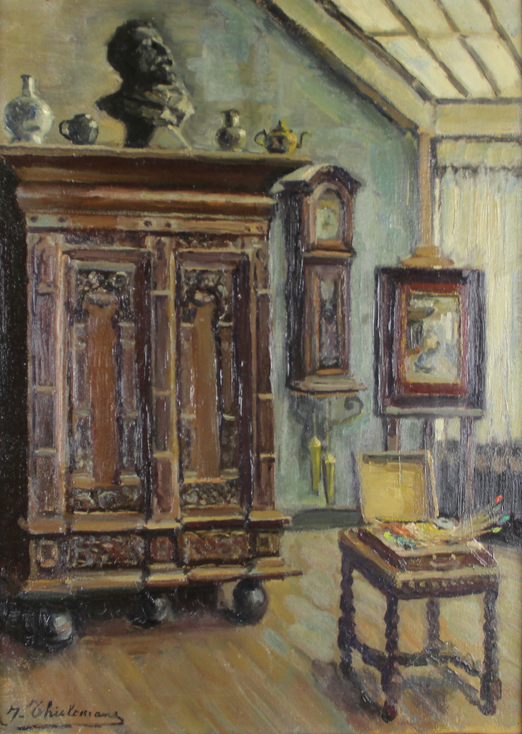 tableau L'atelier du peintre (Huiterschoot) Thielemans Joseph scne d'intrieur  huile toile 1re moiti 20e sicle