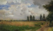 tableau Journée d'été Bourotte Auguste paysage,personnage  huile panneau 19e siècle