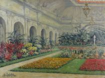 tableau Floralies à Ostende Bulcke Emile fleurs,ville  huile toile 1ère moitié 20e siècle