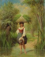 tableau Le fagot  Houssot Louis personnage,scène rurale  huile toile 19e siècle