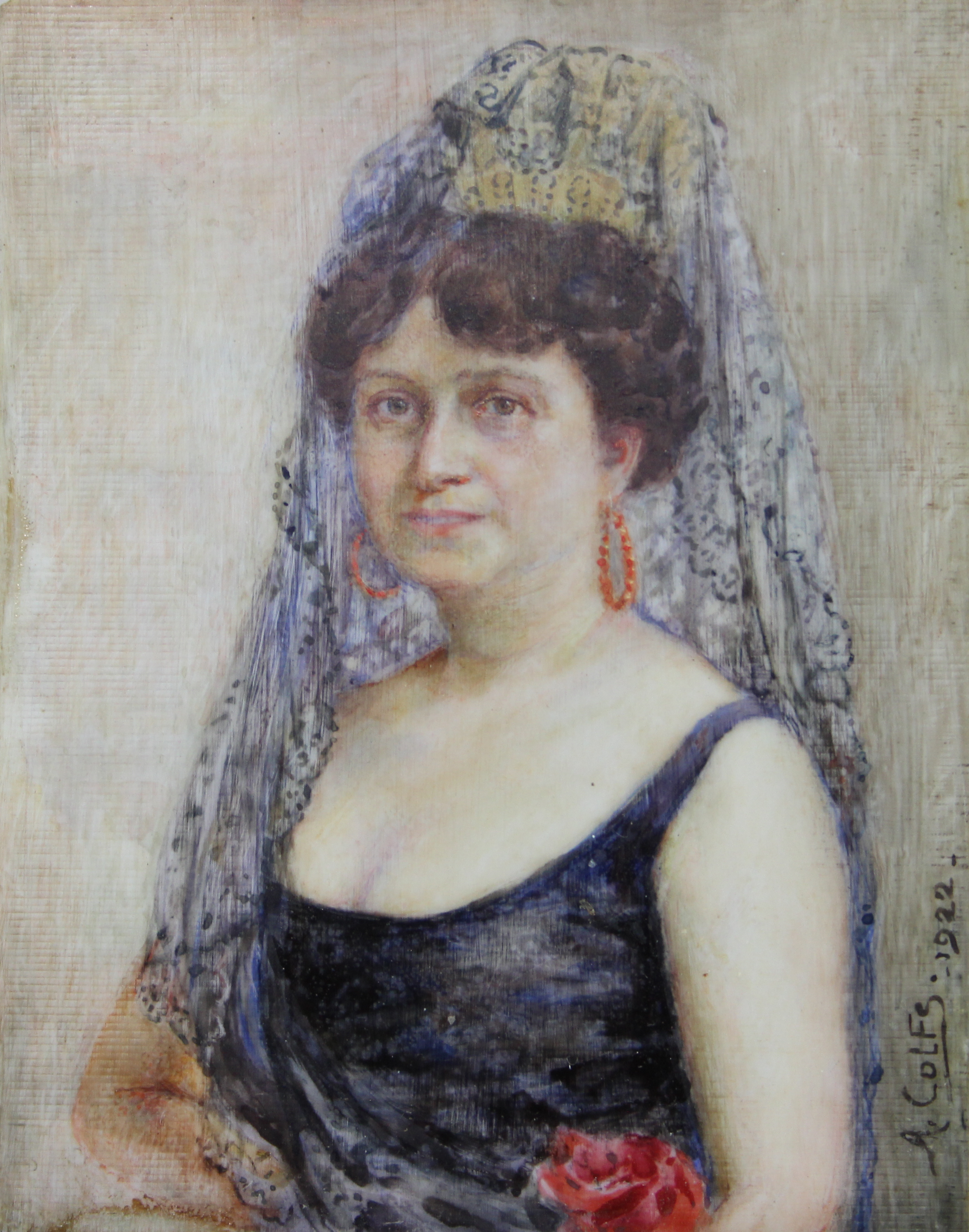 tableau La femme aux roses Colfs Albert personnage,portrait  huile  1ère moitié 20e siècle