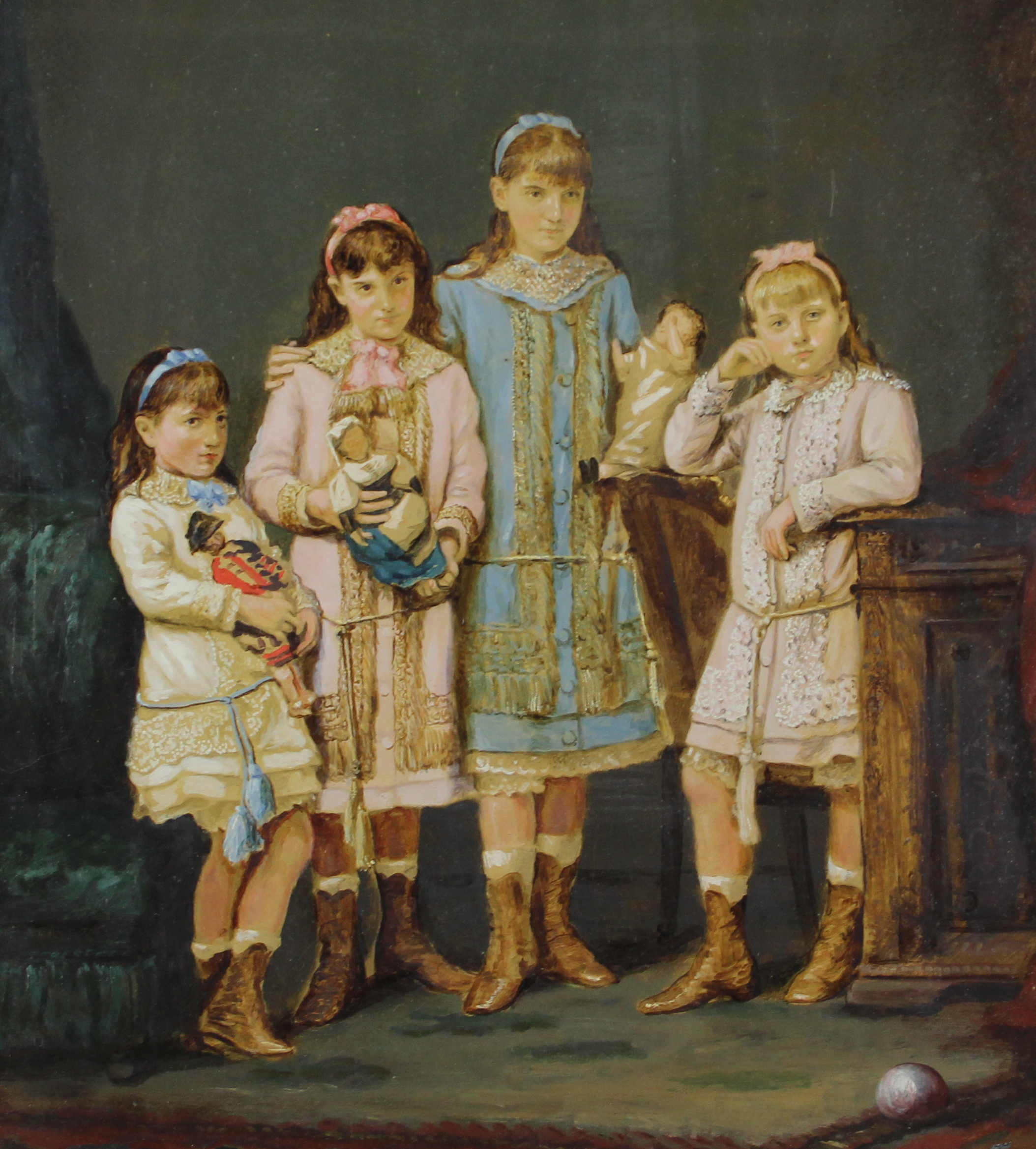 tableau Les filles de la famille   personnage  huile papier 1ère moitié 20e siècle