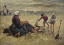 tableau Les jeux de plage Flachet Maurice marine,personnage  huile toile 1ère moitié 20e siècle