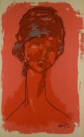 tableau Tête de femme Modigliani Amedeo portrait  estampe papier 1ère moitié 20e siècle