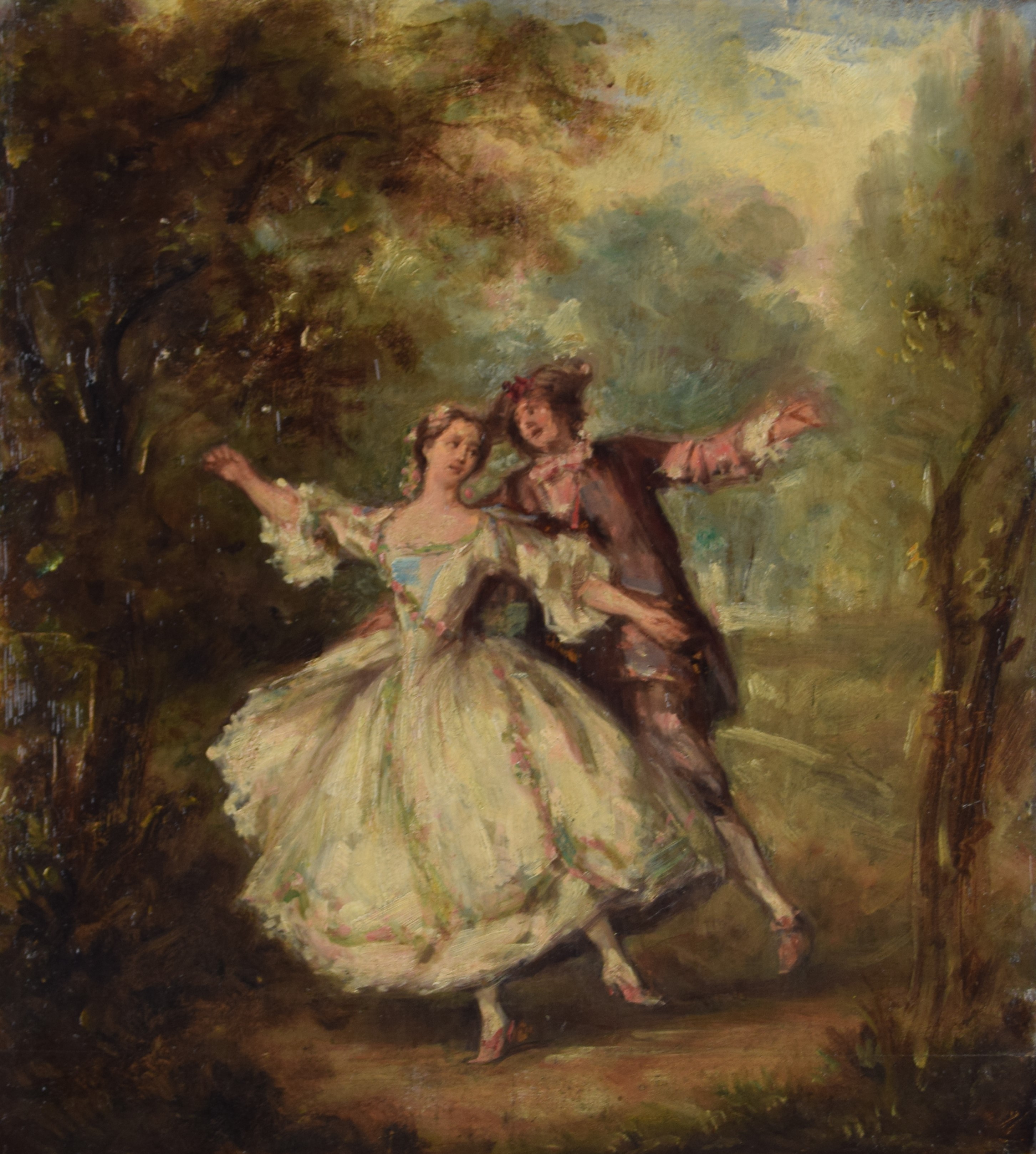 tableau Danse au jardin Lampe Louis   gravure soie 19e sicle