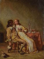 tableau Scne romantique  Lampe Louis personnage,scne de genre  huile panneau 19e sicle