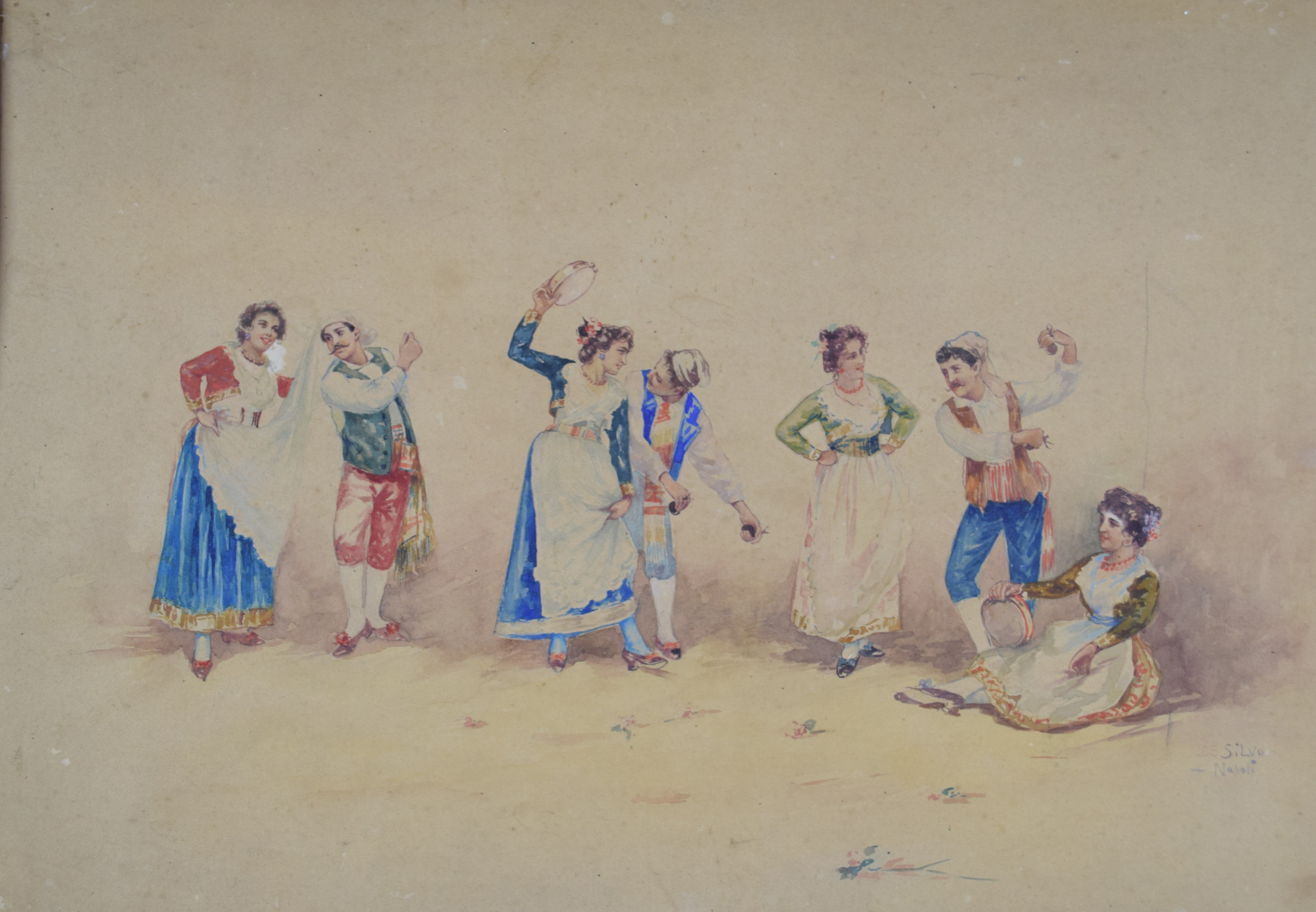tableau Danse Napolitaine    scne de genre  aquarelle papier 1re moiti 20e sicle